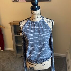Grey and White Cold Shoulder Blouse